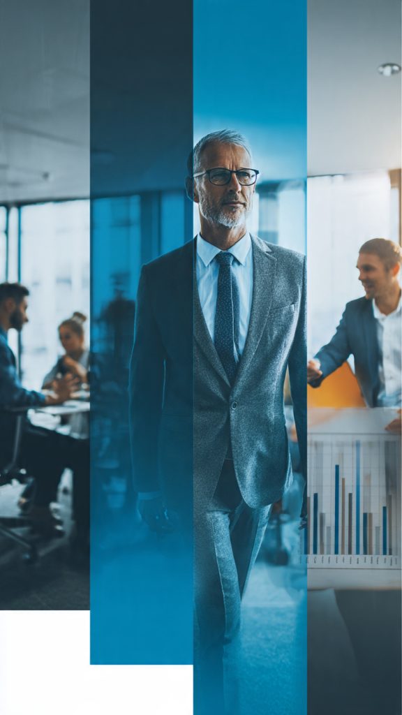 Transition From Operations to Strategy Roles
A professional employee is shown transitioning from an operations role to a strategy role in a modern corporate environment. On the left, the employee works in an operations setting focused on daily processes, task execution, efficiency, and deadlines. In the center, the employee is walking forward, symbolizing career growth and the transition from operational responsibilities to strategic leadership. On the right, the same professional presents business plans, growth charts, and strategic initiatives to a team in a meeting room. The image clearly highlights the shift from managing day-to-day operations to driving long-term business strategy, decision-making, and organizational growth.