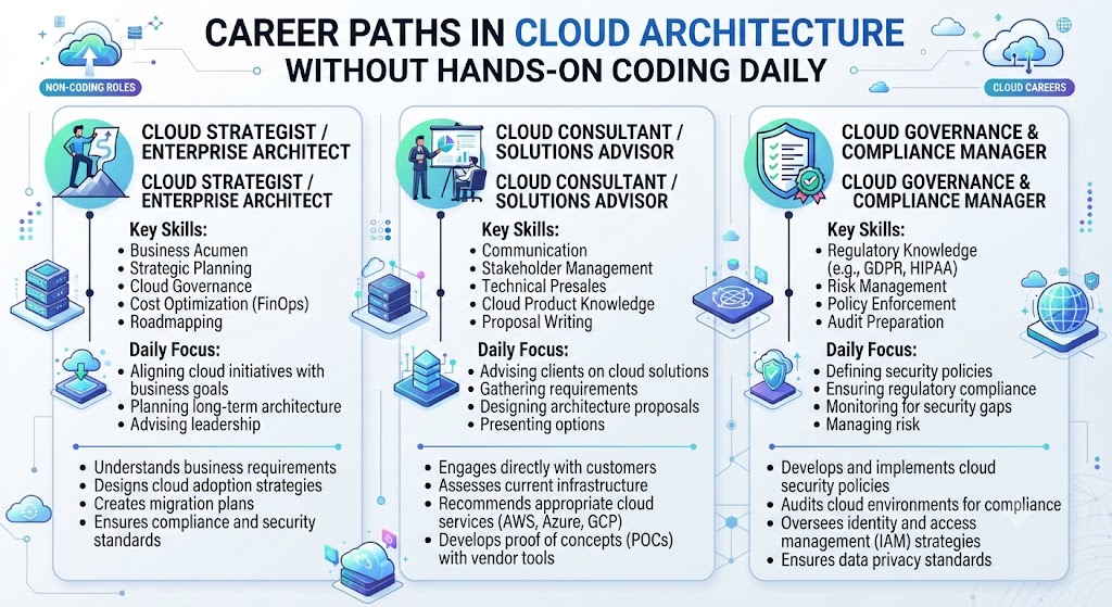 Career Paths in Cloud Architecture Without Hands-On Coding Daily